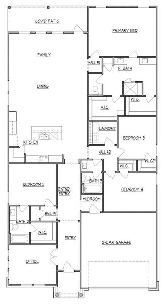 2D floor plan layout for the 2412 by Texas Homes in The Woodlands, Mico, TX (Image 3).