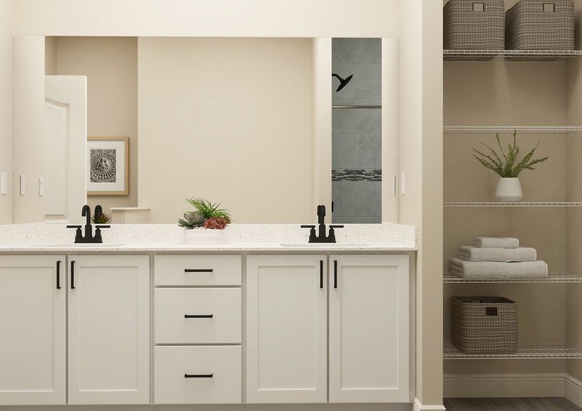 Rendering of master bathroom. Rendering of master bathroom.