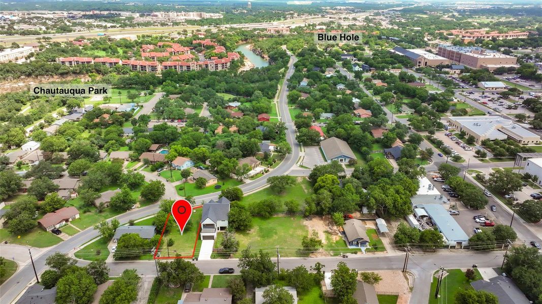 Aerial perspective of suburban area