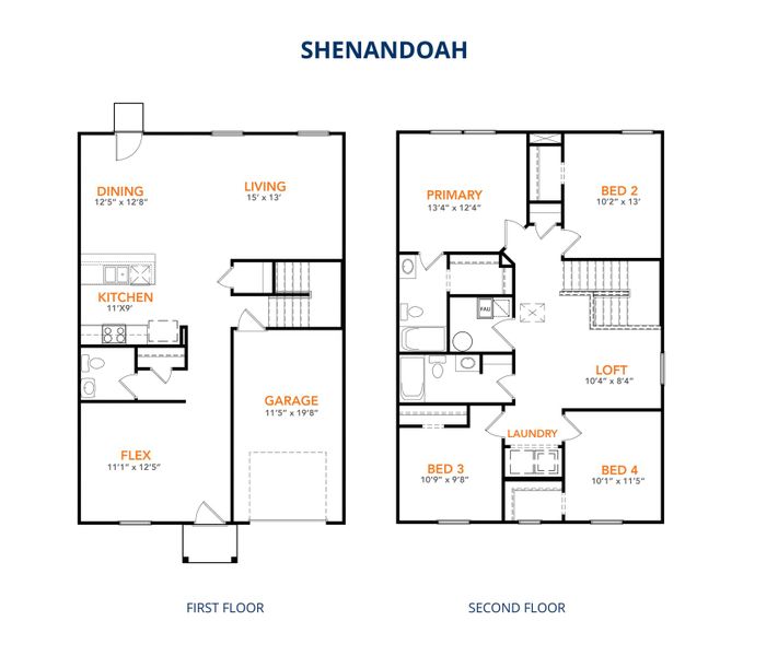 2D floor plan layout for the Shenandoah by National HomeCorp in Forest Ridge, Edgefield, SC (Image 3).