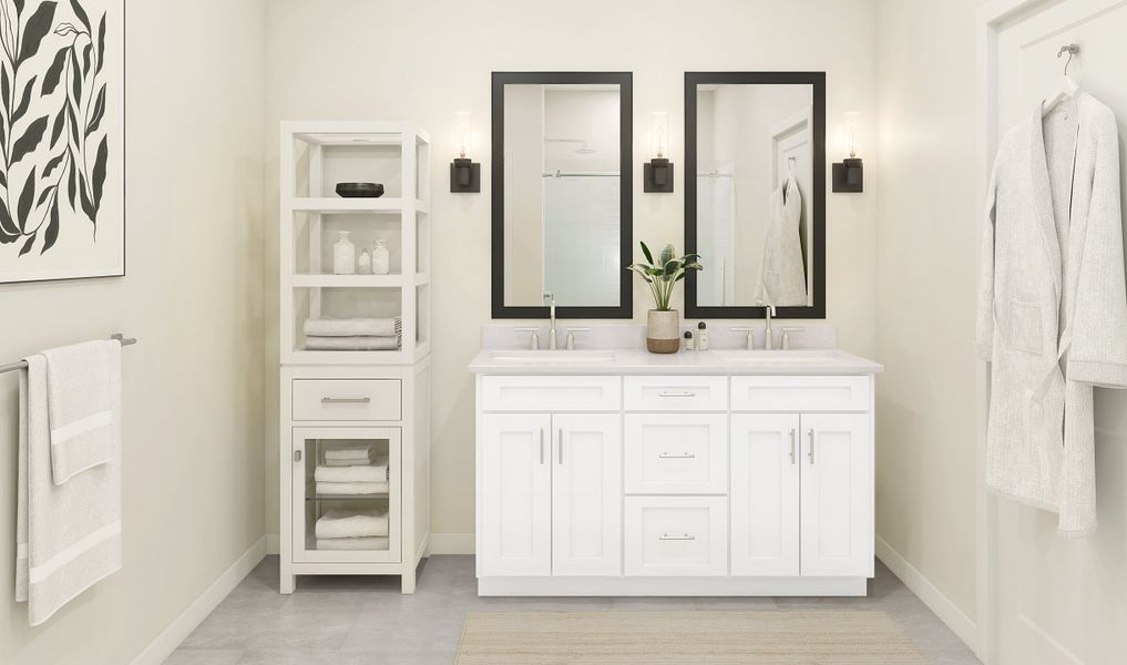 Primary bath with dual vanities