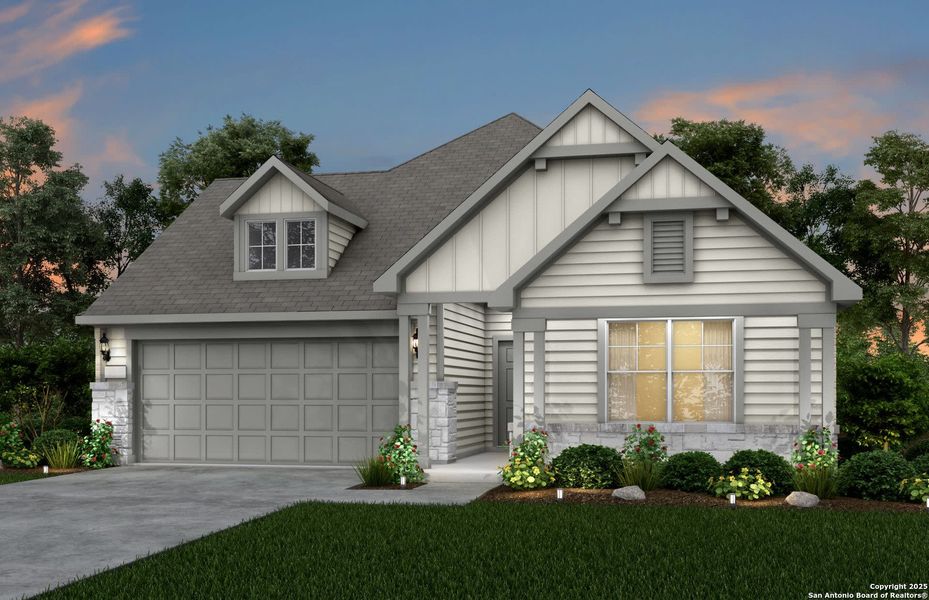Front exterior of a new home in Corley Farms, Boerne, TX, highlighting curb appeal (Image 1).