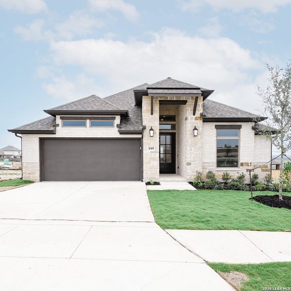 Front exterior of a new home in Mayfair, New Braunfels, TX, highlighting curb appeal (Image 2).