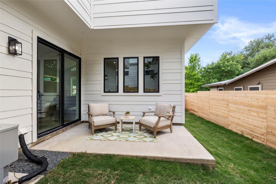 Exterior details and patio area of a home in , Austin (Image 1).