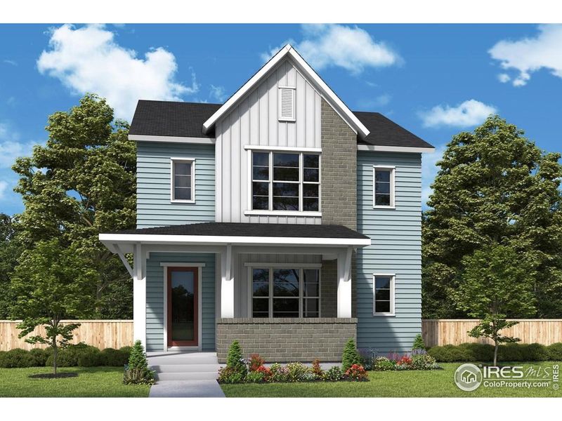 Front exterior of a new home in Kinston Cottage, Loveland, CO, highlighting curb appeal (Image 22).