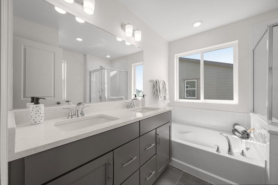 Dual-sink vanity at primary bath