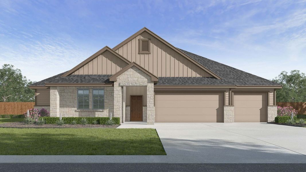 Front exterior of a new home in The Woods, Lumberton, TX, highlighting curb appeal (Image 1). Front exterior of a new home in The Woods, Lumberton, TX, highlighting curb appeal (Image 1).
