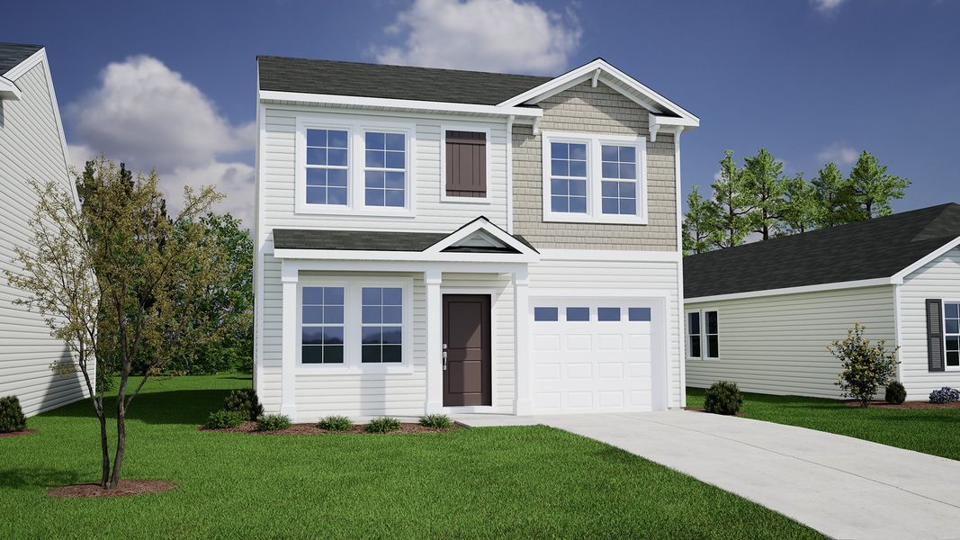 Representative exterior photo of a completed home built from the Atkinson - Genesis Value Collection by Mungo Homes in Leander Lee Preserve, Lillington, NC (Image 7).