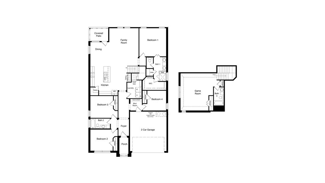 2D floor plan layout for the Santa Fe by D.R. Horton in Trails of Elizabeth Creek, Fort Worth, TX (Image 3).