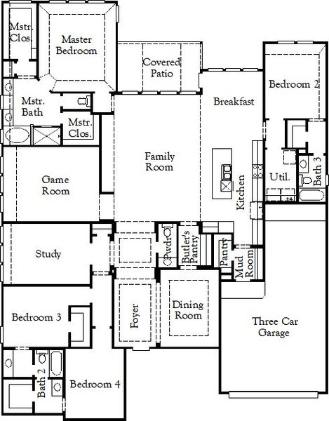 2D floor plan layout for the Newport by Coventry Homes in Wolf Ranch 71', Georgetown, TX (Image 3).