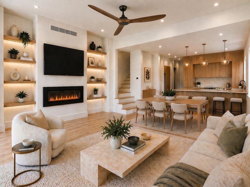 Spacious living and dining area with high ceilings and great natural light, creating an open and airy feel, with direct access to a balcony that extends the space and is perfect for entertaining.