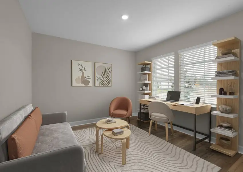 The front flex room is the perfect place to set up a home office