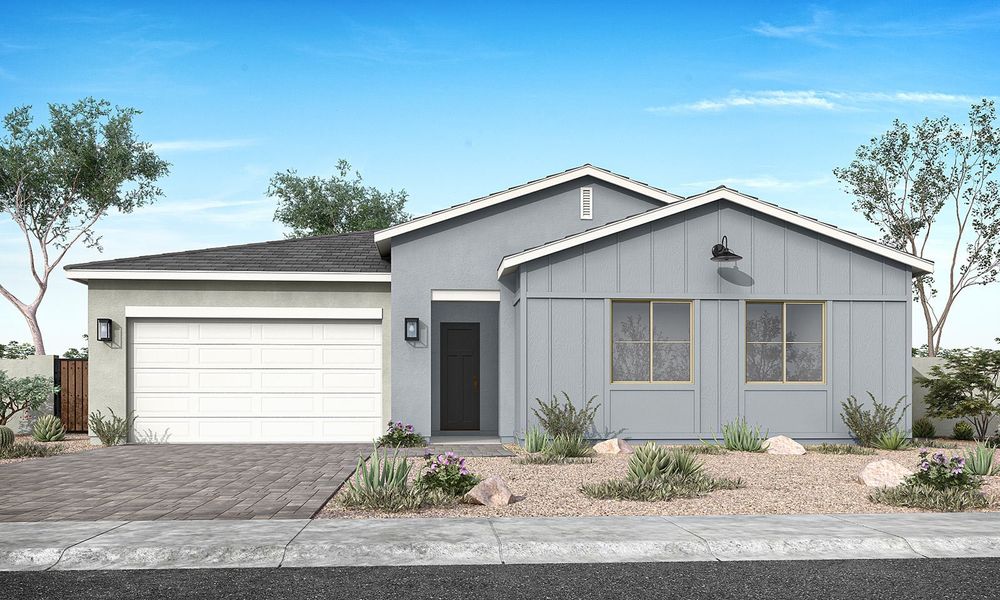 Representative exterior photo of a completed home built from the Holly Plan 5007 by Tri Pointe Homes in Camerano at Abel Ranch, Goodyear, AZ (Image 4). Representative exterior photo of a completed home built from the Holly Plan 5007 by Tri Pointe Homes in Camerano at Abel Ranch, Goodyear, AZ (Image 4).