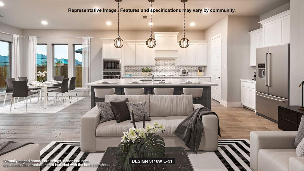 Living room with recessed lighting and light wood-type flooring