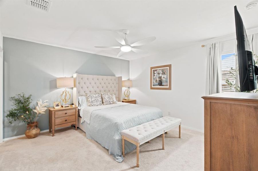 Beautiful relaxing primary bedroom space of 1028 Naranjos Dr, Haslet TX in Rancho Canyon