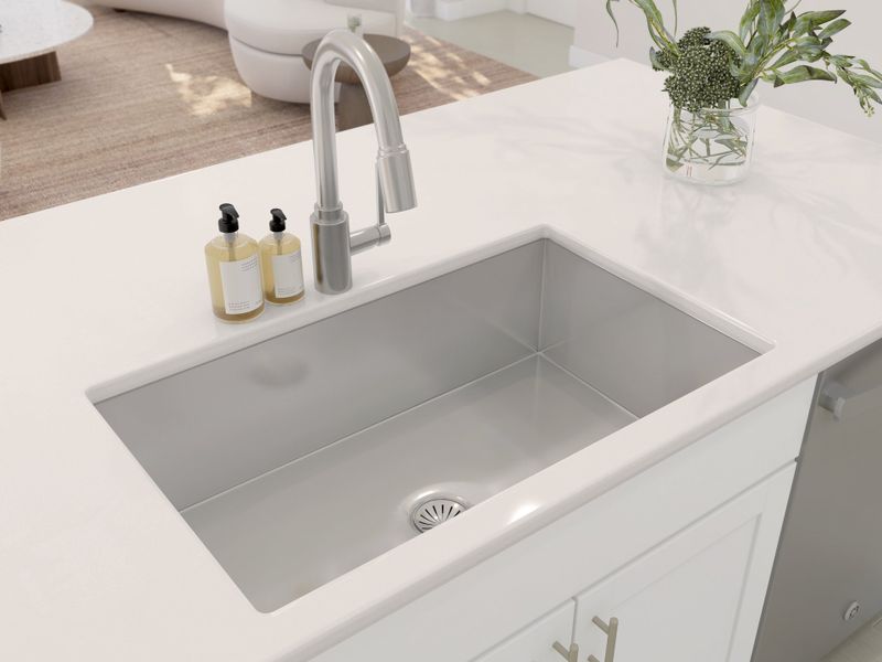 Stainless steel undermount sink with chrome faucet