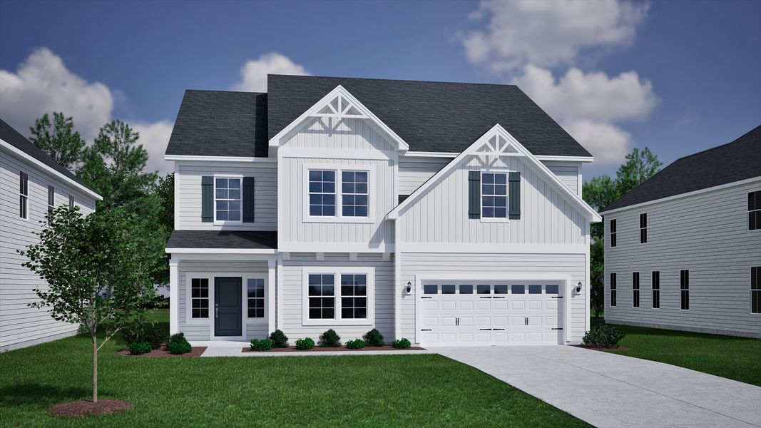 Front exterior of a new home in Parris Meadows, Chesnee, SC, highlighting curb appeal (Image 1). Front exterior of a new home in Parris Meadows, Chesnee, SC, highlighting curb appeal (Image 1).