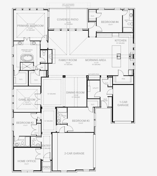2D floor plan layout for the 3433W by Perry Homes in Sonoma Verde 70', Rockwall, TX (Image 3). 2D floor plan layout for the 3433W by Perry Homes in Sonoma Verde 70', Rockwall, TX (Image 3).