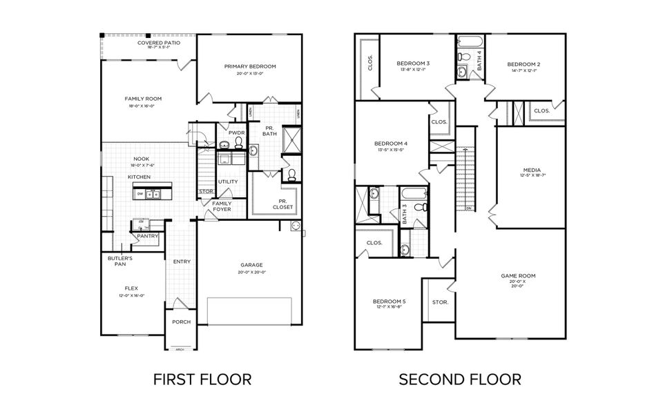 2D floor plan layout for the Ebony II Trinity Grove Signature by Brohn Homes in Trinity Grove, Spring, TX (Image 3).