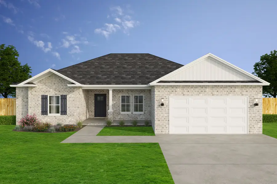 Front exterior of a new home in Oak Hollow, Crestview, FL, highlighting curb appeal (Image 1).