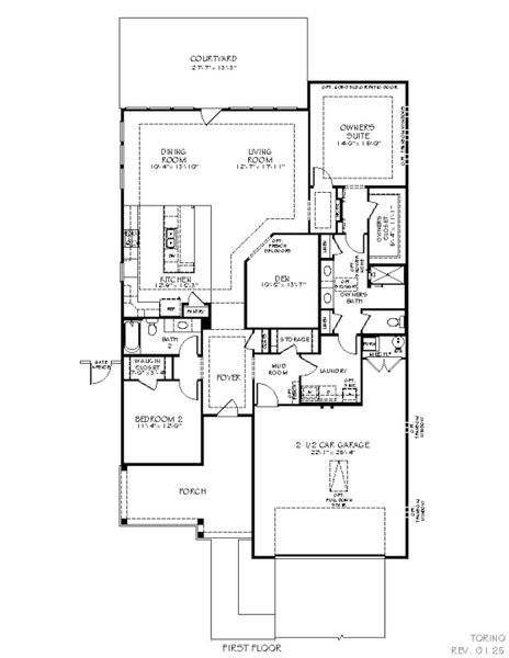 2D floor plan layout for the Torino by Epcon Communities in The Courtyards at Oak Grove, Durham, NC (Image 23).