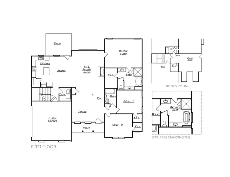 2D floor plan layout for the (GA) Emerson Ranch | Side Entry by Reliant Homes in Grove Park, Covington, GA (Image 3).