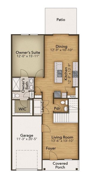 2D floor plan layout for the The Dahlia by Chesapeake Homes in Riverwalk Pointe, Leland, NC (Image 3).