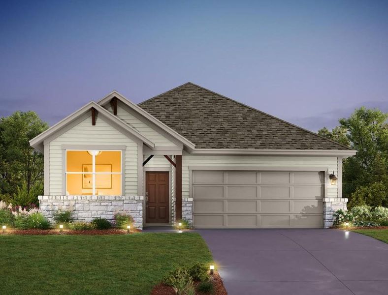 Front exterior of a new home in Patterson Ranch, Georgetown, TX, highlighting curb appeal (Image 1). Front exterior of a new home in Patterson Ranch, Georgetown, TX, highlighting curb appeal (Image 1).