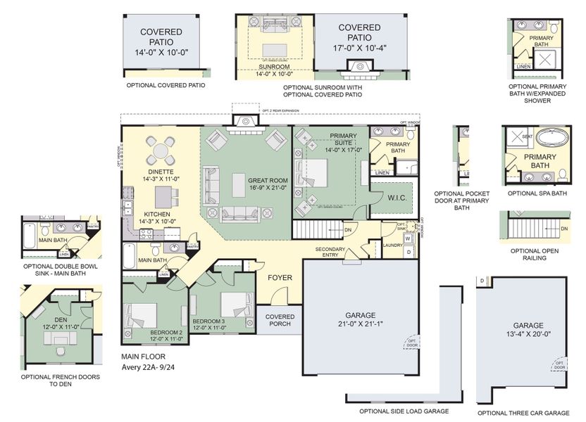 2D floor plan layout for the The Avery by Forbes Capretto Homes in Sandywood Circle, Grand Island, NY (Image 3).