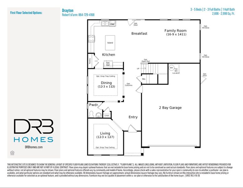 2D floor plan layout for the Drayton by DRB Homes in Robert's Farm, Greenville, SC (Image 3). 2D floor plan layout for the Drayton by DRB Homes in Robert's Farm, Greenville, SC (Image 3).