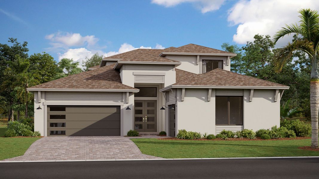 Representative exterior photo of a completed home built from the Hawk by DRB Homes in Biscayne Landing at Seaire, Parrish, FL (Image 21).