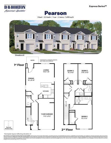 2D floor plan layout for the Pearson by D.R. Horton in The Townes at Hunter Hill, Rocky Mount, NC (Image 2). 2D floor plan layout for the Pearson by D.R. Horton in The Townes at Hunter Hill, Rocky Mount, NC (Image 2).