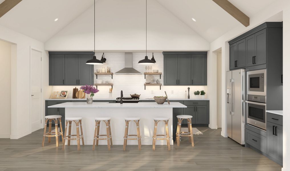 Kitchen with pendant lighting