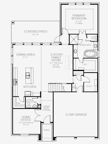 2D floor plan layout for the 2599W by Perry Homes in Two Step Farm 50', Montgomery, TX (Image 3).