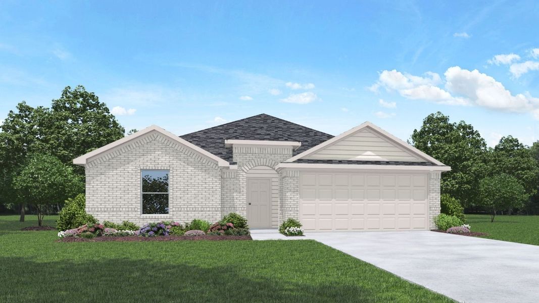 Front exterior of a new home in Sunterra, Katy, TX, highlighting curb appeal (Image 1).
