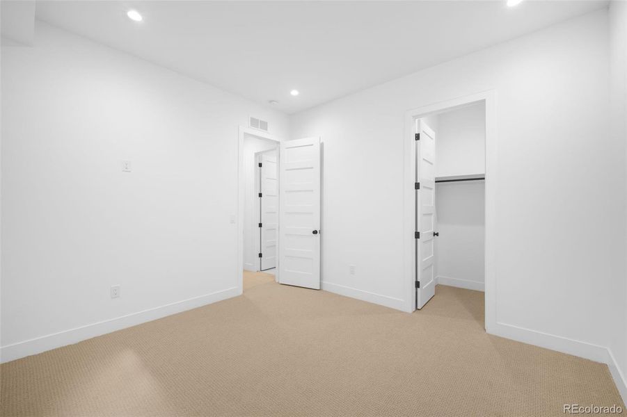 basement bedroom with walk-in closet