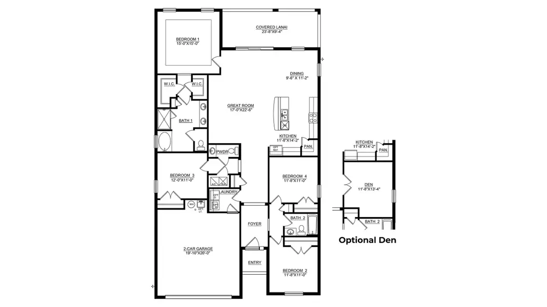 2D floor plan layout of this home in Woodcreek, Wesley Chapel, FL (Image 2).