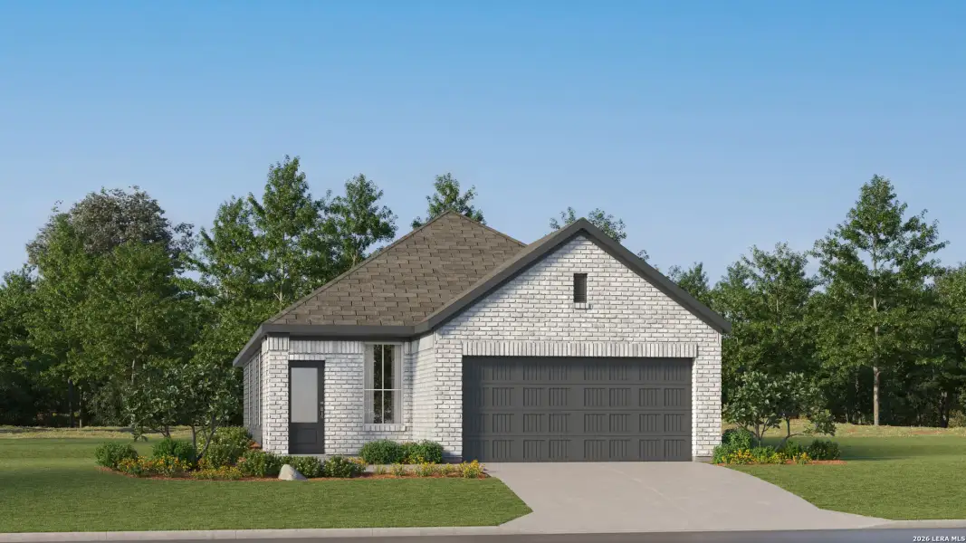 Front exterior of a new home in Grace Gardens, San Antonio, TX, highlighting curb appeal (Image 28).