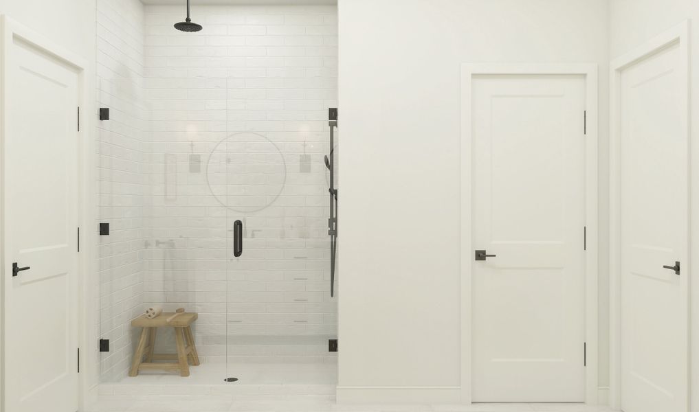 Primary bath with glass shower enclosure