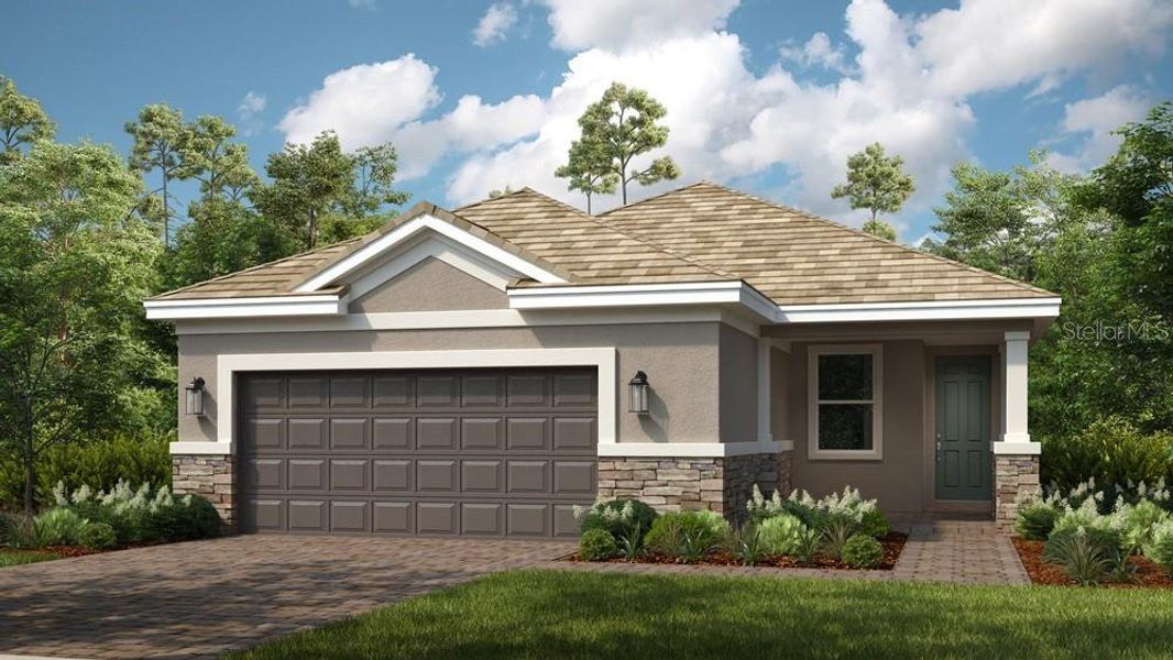 Front exterior of a new home in Esplanade at Coasterra, Palmetto, FL, highlighting curb appeal (Image 1).