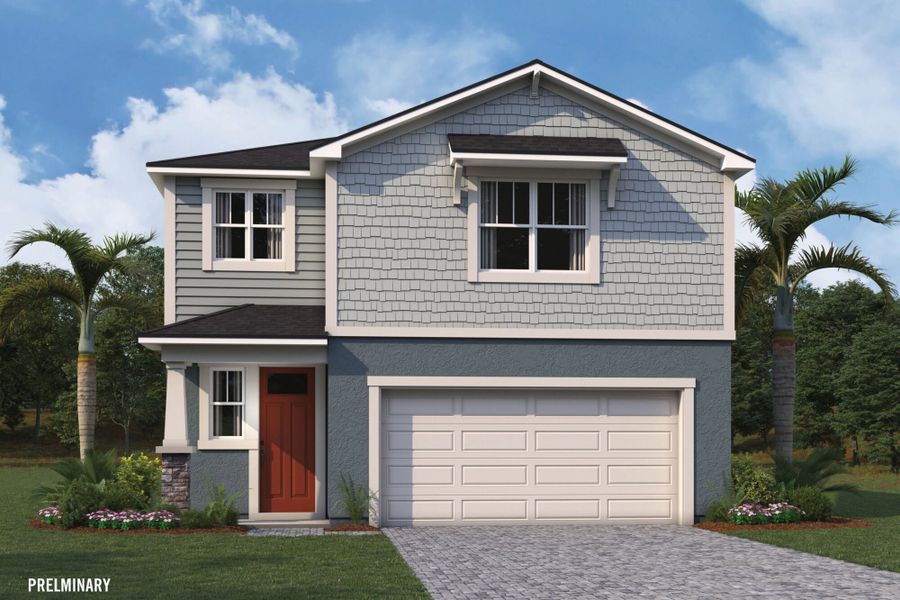 Representative exterior photo of a completed home built from the Hammock by Mattamy Homes in Crosswind Ranch, Parrish, FL (Image 2). Representative exterior photo of a completed home built from the Hammock by Mattamy Homes in Crosswind Ranch, Parrish, FL (Image 2).