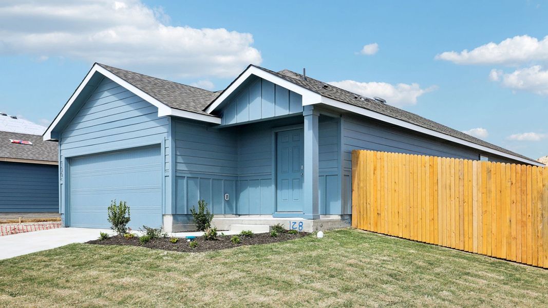 Front exterior of a new home in The Villages at Schwertner Ranch, Jarrell, TX, highlighting curb appeal (Image 18).