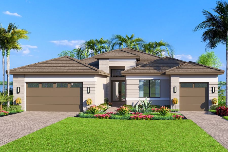 Representative exterior photo of a completed home built from the Bellagio II by GL Homes in Valencia Vista at Riverland, Port St. Lucie, FL (Image 2).