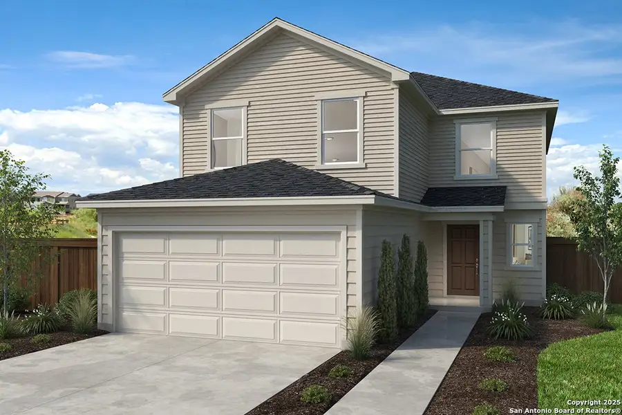 Front exterior of a new home in Southton Cove, Elmendorf, TX, highlighting curb appeal (Image 1).