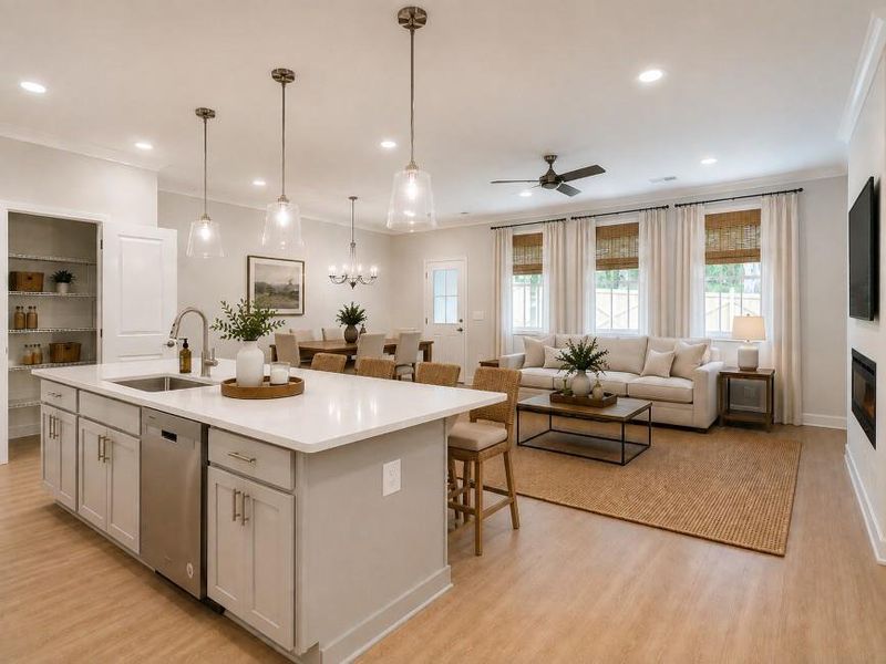 Furnished interior view inside a new home in Bluffs at Bells Ferry, Marietta (Image 9). Furnished interior view inside a new home in Bluffs at Bells Ferry, Marietta (Image 9).