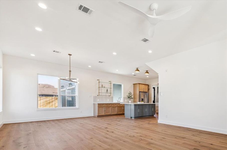 A view of your dining area ready for a large  dining table.