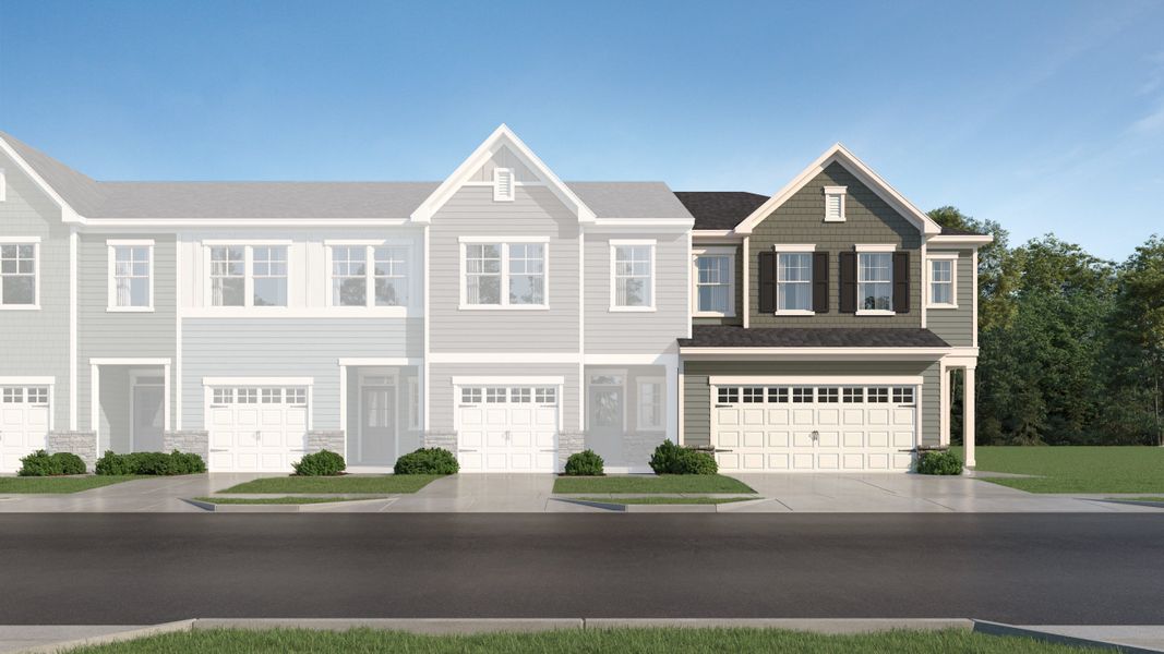 Front exterior of a new home in Overlook at Stoney Creek, Garner, NC, highlighting curb appeal (Image 1). Front exterior of a new home in Overlook at Stoney Creek, Garner, NC, highlighting curb appeal (Image 1).