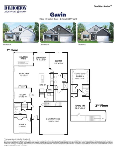 2D floor plan layout for the Gavin by D.R. Horton in Horton Park, Apex, NC (Image 3).