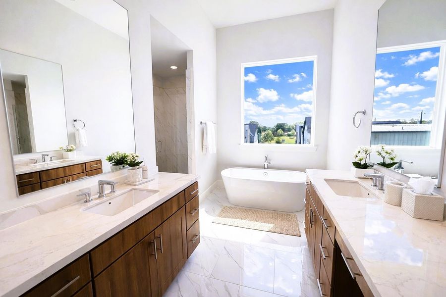 Tons of Countertop Space in your Bathroom - plus Knee Space, Free Standing Tub and Seated Shower