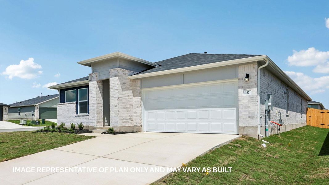 Front exterior of a new home in Southgrove, Kyle, TX, highlighting curb appeal (Image 18). Front exterior of a new home in Southgrove, Kyle, TX, highlighting curb appeal (Image 18).